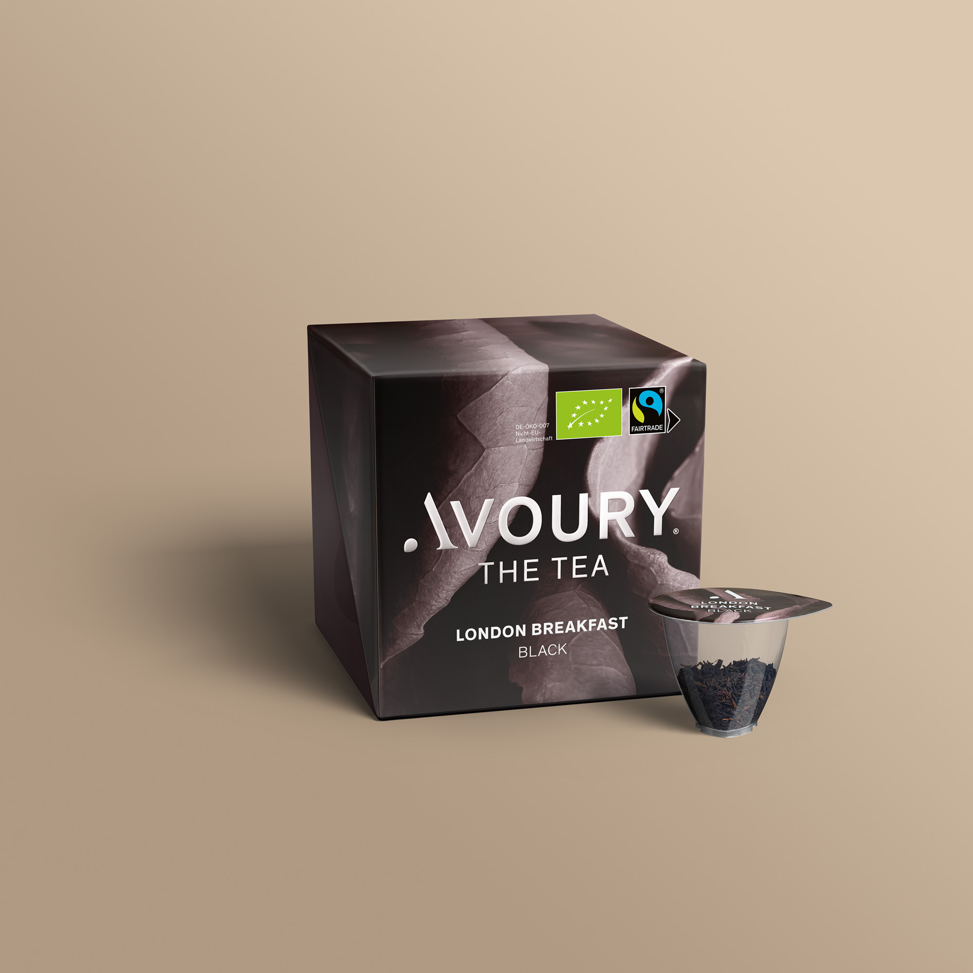 London Breakfast Schwarzer Tee von Avoury als 3D-Ansicht mit Kapsel